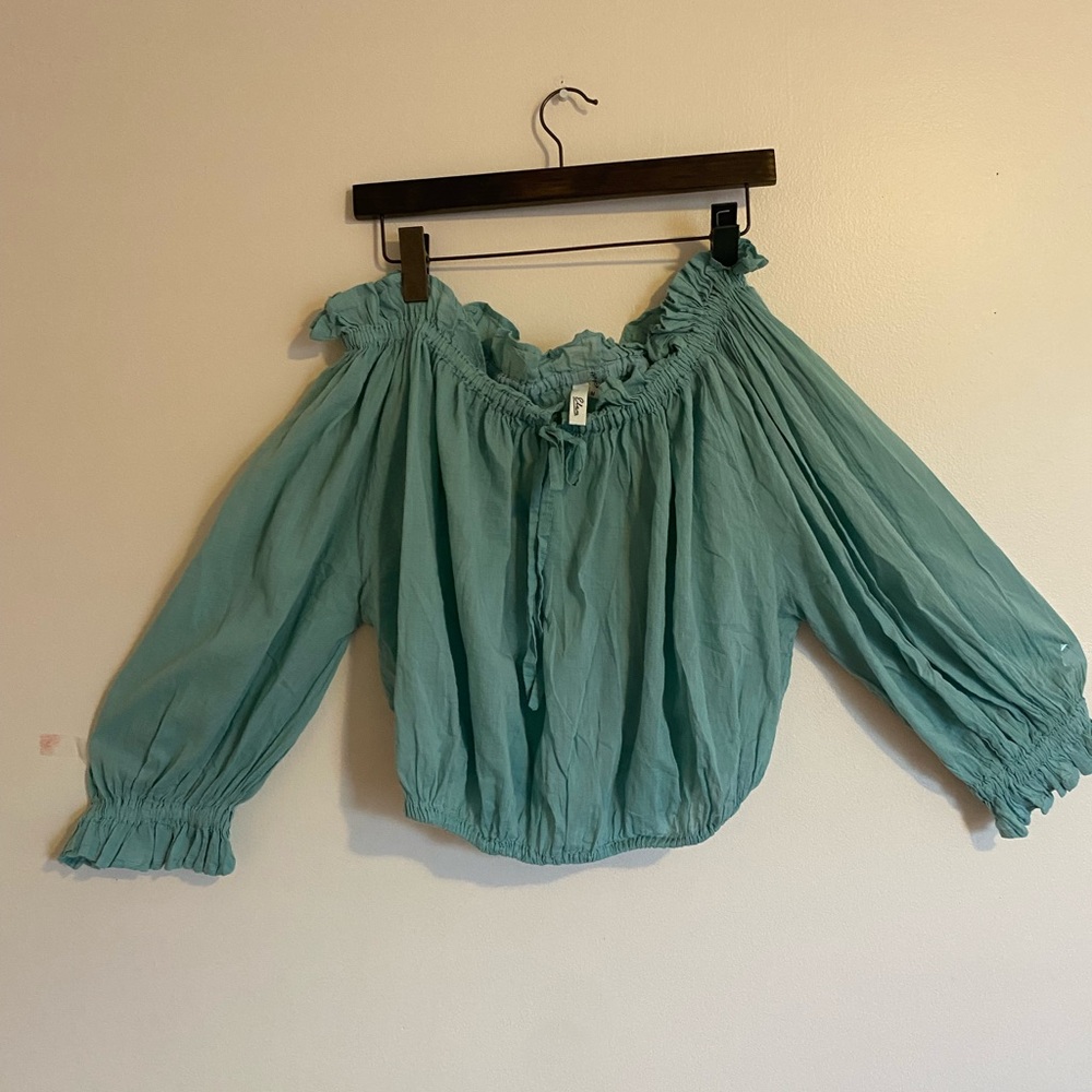 Elan Aqua Off-Shoulder Blouse